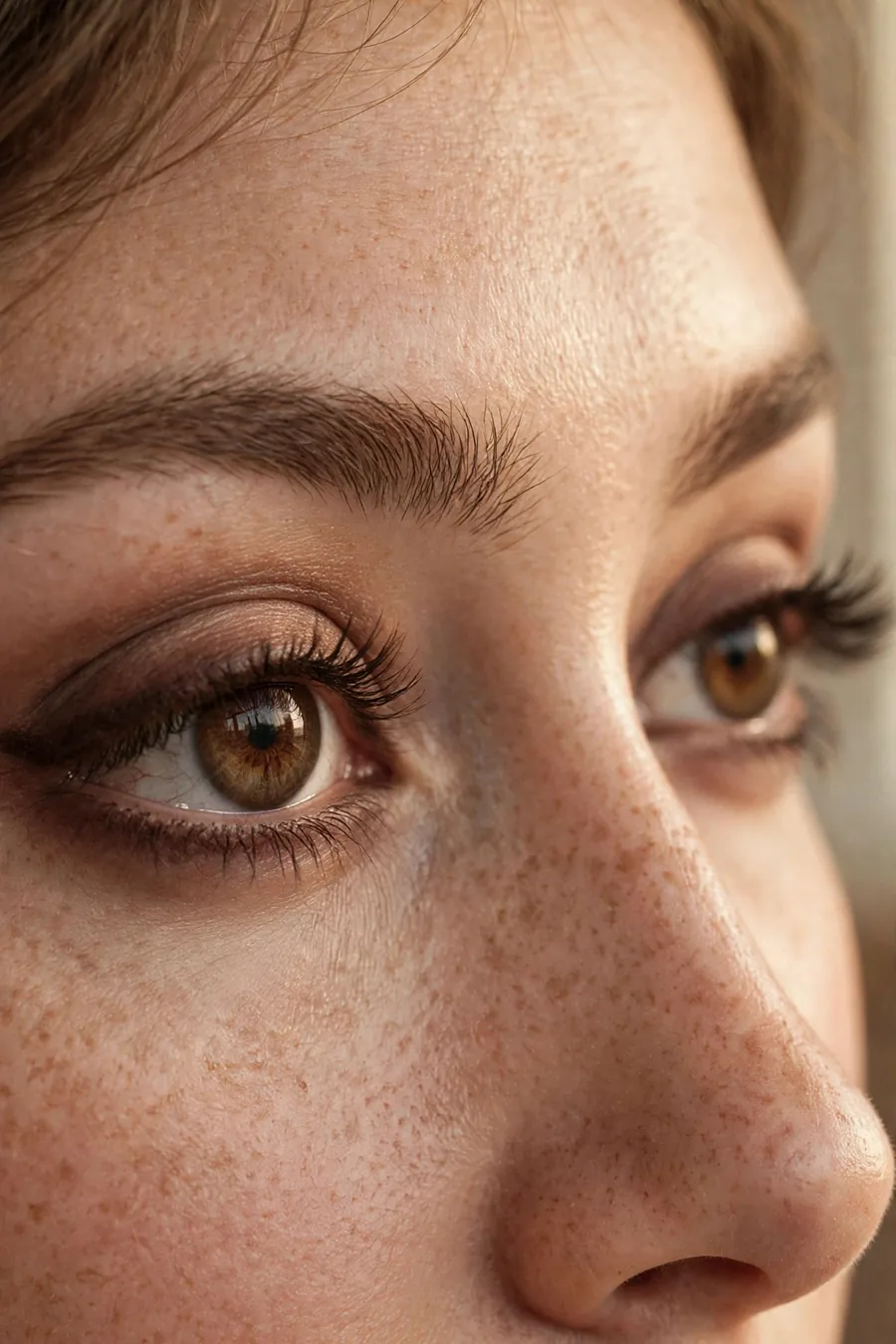 Smudged brown eyeliner look, soft eye makeup trend